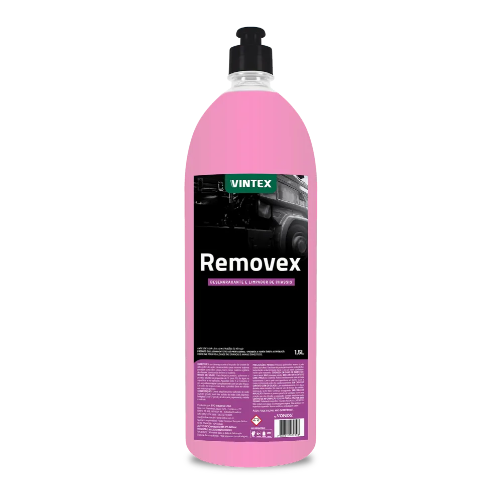 Removex- 1L - Bravaro Pink bottle of vintex removex degreaser and chassis cleaner with black label and pump cap. - bravaro