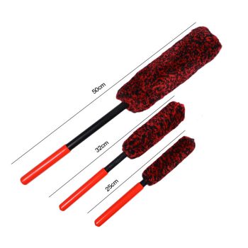 Three red-and-black fuzzy paint rollers with orange handles in lengths 50 cm, 32 cm, and 25 cm.