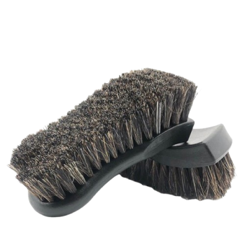 Double‑sided dark bristle brush with a black plastic handle for scrubbing surfaces or footwear (dual‑packed bristles).