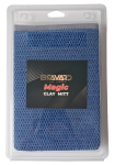 Blue bevard car care magic clay mitt in blue woven fabric, shown in clear plastic packaging with label on front. - bravaro